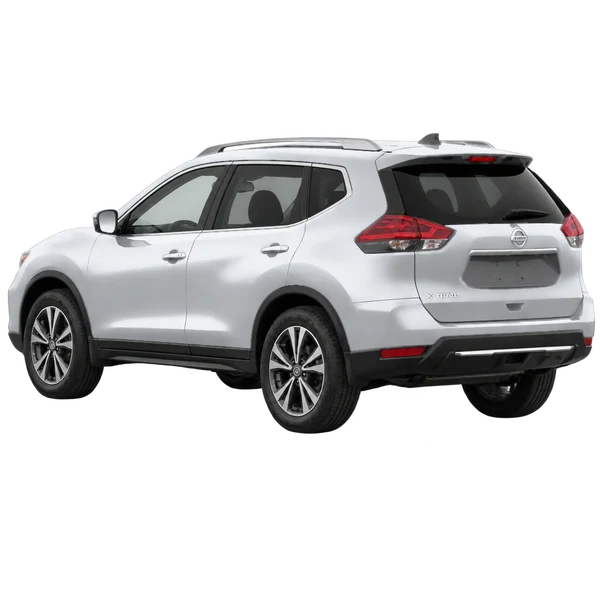 2021 Nissan X-Trail in Silber, Ansicht: Dreiviertelansicht von hinten (nach links gerichtet)