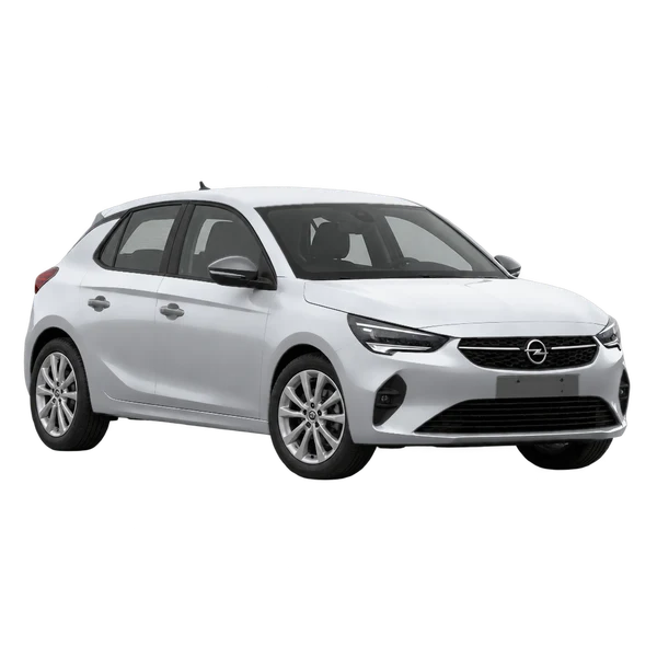 2023 Opel Corsa-E in Silber, Ansicht: Dreiviertelansicht vorne (nach links gerichtet)