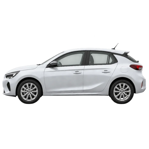 Opel Corsa-E 2025 باللون فضي، منظر جانبي (متجه إلى اليسار)