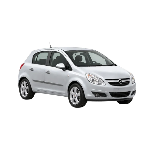 Opel Corsa 2008 باللون فضي، منظر زاوية ثلاثة أرباع أمامية (باتجاه اليمين)