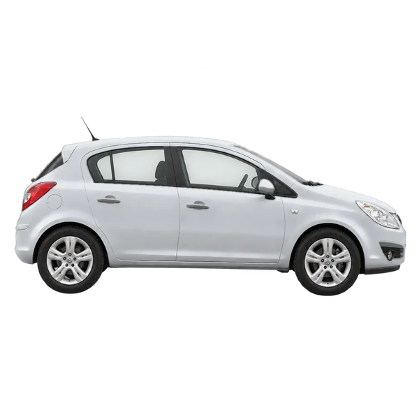 Opel Corsa 2010 باللون فضي، منظر منظر جانبي (باتجاه اليمين)