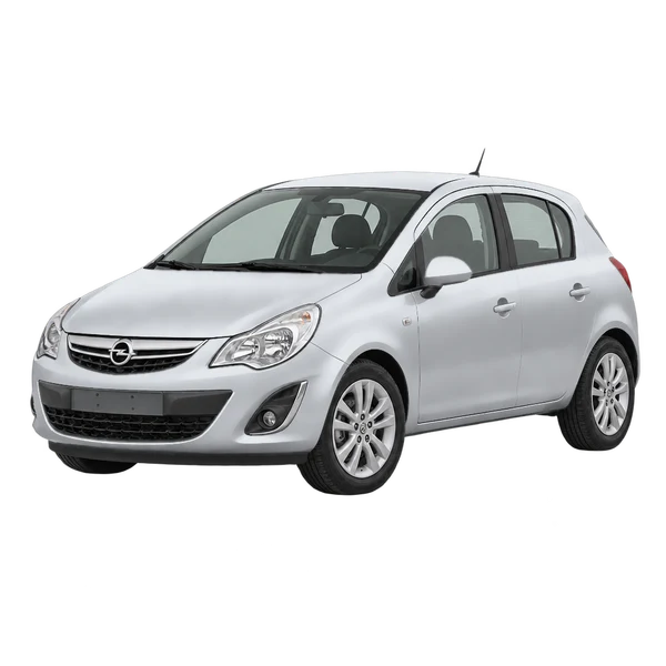 Opel Corsa 2013 باللون فضي، منظر منظر أمامي بزاوية ثلاثة أرباع (متجه لليسار)