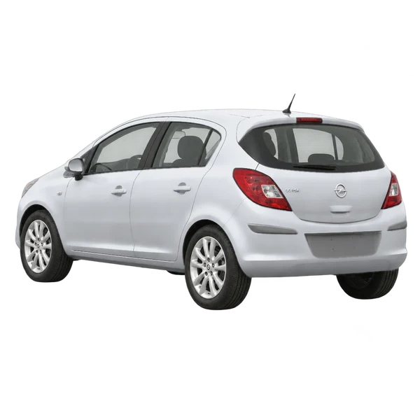 Opel Corsa 2014 prata, vista três quartos traseira (voltada para a esquerda)