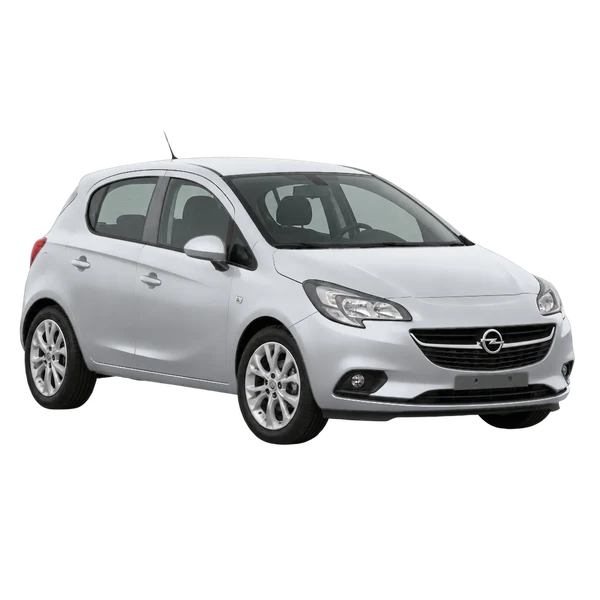 Opel Corsa 2015 prata, vista dianteira em três quartos (voltada para a esquerda)