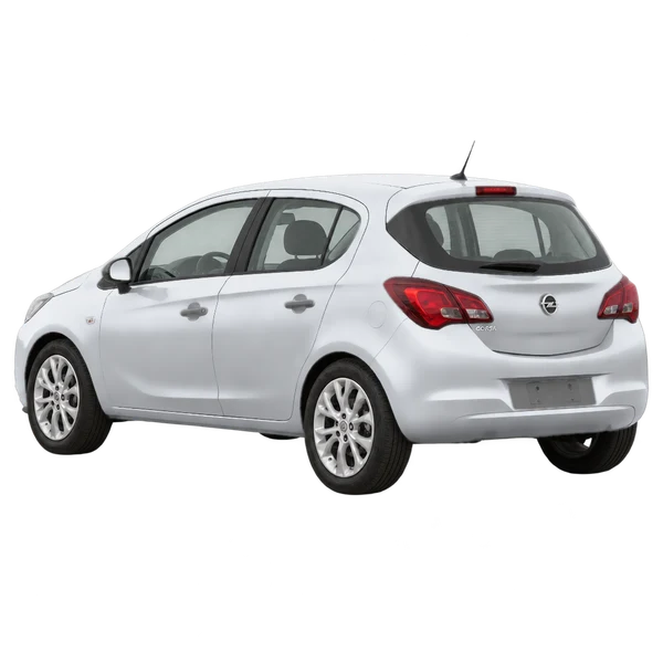 2015 Opel Corsa in Silber, Ansicht: Dreiviertelansicht von hinten (nach links gerichtet)
