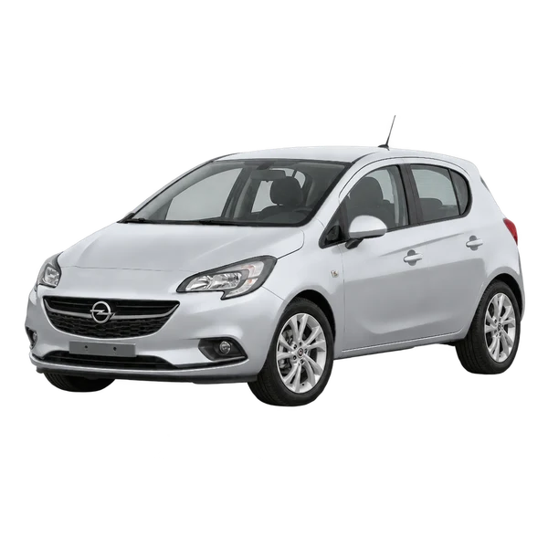 Opel Corsa 2018 باللون فضي، منظر منظر أمامي بزاوية ثلاثة أرباع (متجه لليسار)