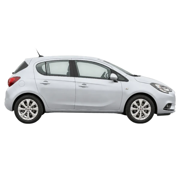 Opel Corsa 2018 باللون فضي، منظر منظر جانبي (باتجاه اليمين)