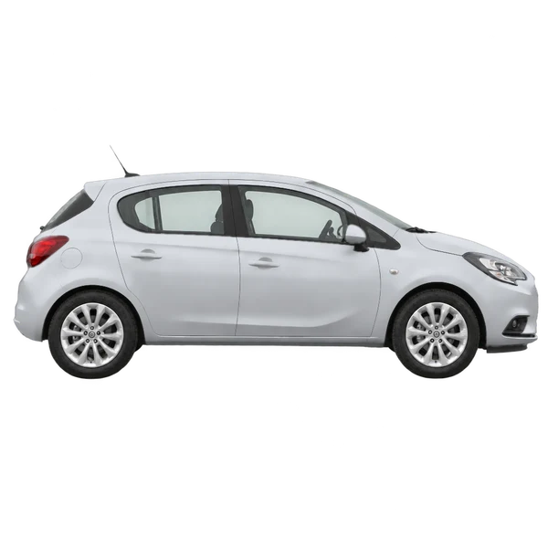 Opel Corsa 2019 prata, vista lateral (voltada para a direita)