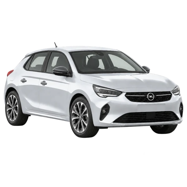 Opel Corsa 2025 باللون فضي، منظر زاوية ثلاثة أرباع أمامية (باتجاه اليمين)