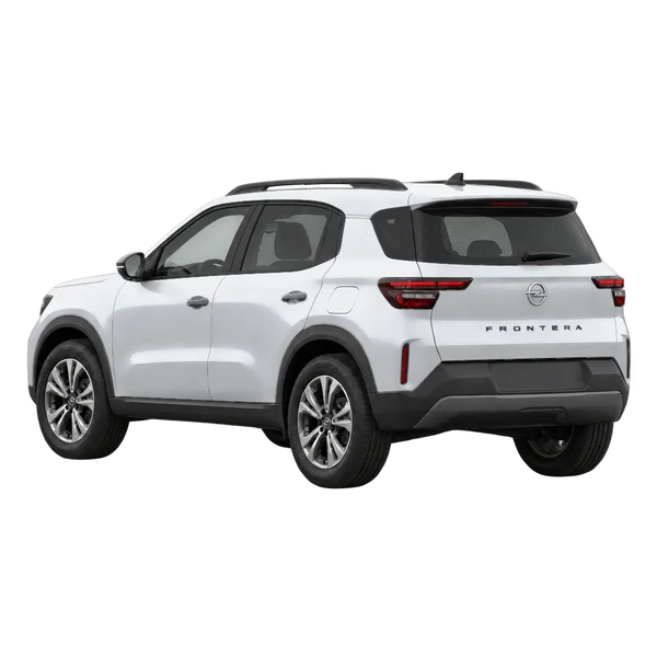 2026 Opel Frontera in Silber, Ansicht: Dreiviertelansicht von hinten (nach links gerichtet)