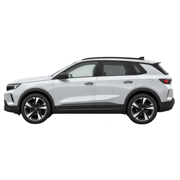 Opel Grandland 2026 باللون فضي، منظر جانبي (متجه إلى اليسار)
