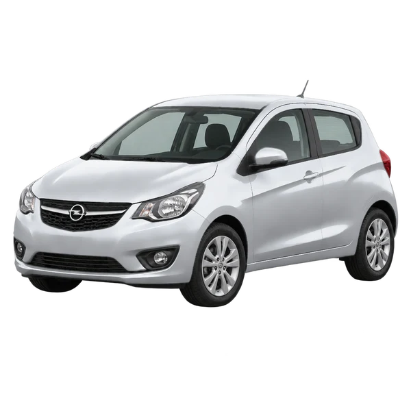 Opel Karl 2019 en plateado, vista frontal tres cuartos (hacia la izquierda)