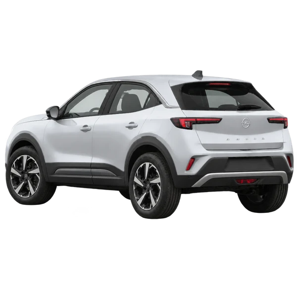 Opel Mokka-E 2025 prata, vista três quartos traseira (voltada para a esquerda)