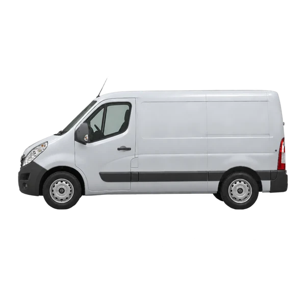 Opel Movano 2010 باللون فضي، منظر جانبي (متجه إلى اليسار)