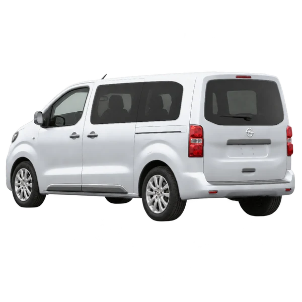 Opel Vivaro-E 2023 prata, vista três quartos traseira (voltada para a esquerda)
