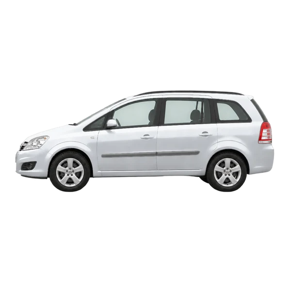 Opel Zafira 2008 باللون فضي، منظر جانبي (متجه إلى اليسار)