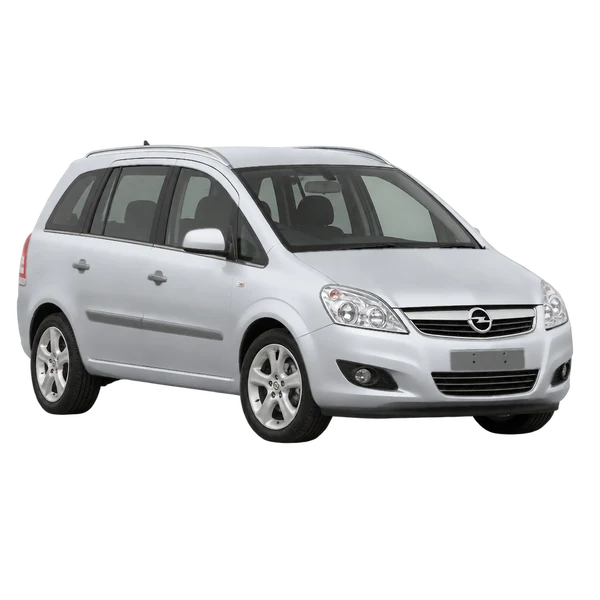 Opel Zafira 2011 باللون فضي، منظر منظر أمامي بزاوية ثلاثة أرباع (متجه لليسار)