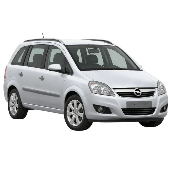 Opel Zafira 2012 باللون فضي، منظر منظر أمامي بزاوية ثلاثة أرباع (متجه لليسار)