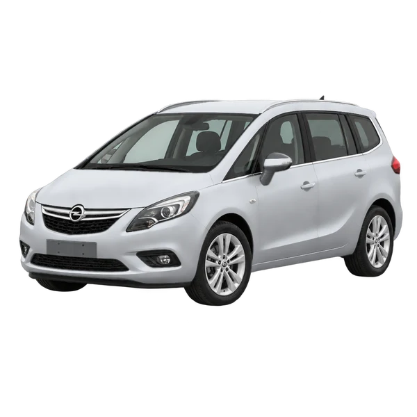 Opel Zafira 2016 باللون فضي، منظر منظر أمامي بزاوية ثلاثة أرباع (متجه لليسار)