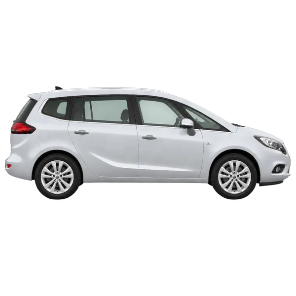 Opel Zafira 2016 باللون فضي، منظر منظر جانبي (باتجاه اليمين)