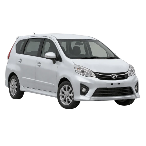 Perodua Alza 2018 prata, vista dianteira em três quartos (voltada para a esquerda)