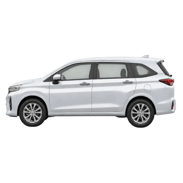 Perodua Alza 2024 prata, vista lateral (voltada para a esquerda)