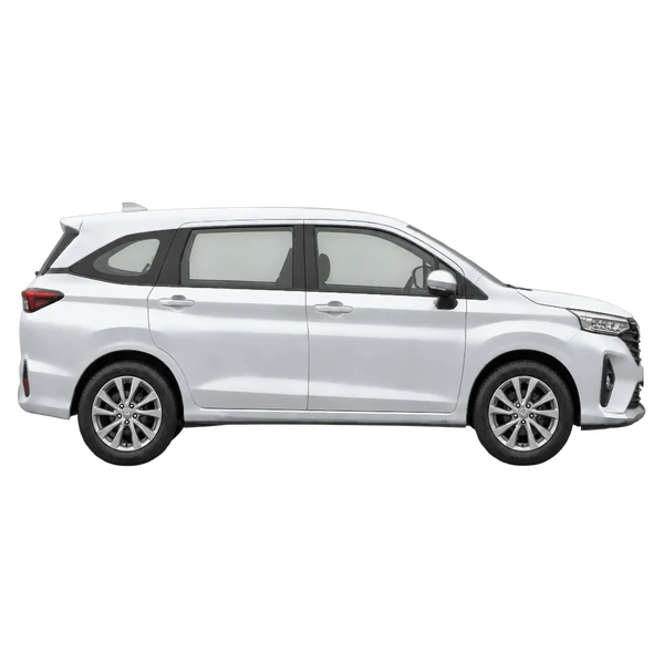 Perodua Alza 2024 prata, vista lateral (voltada para a direita)