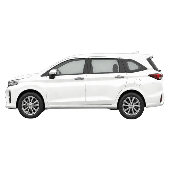 Perodua Alza 2025 blanc, vue côté (vers la gauche)