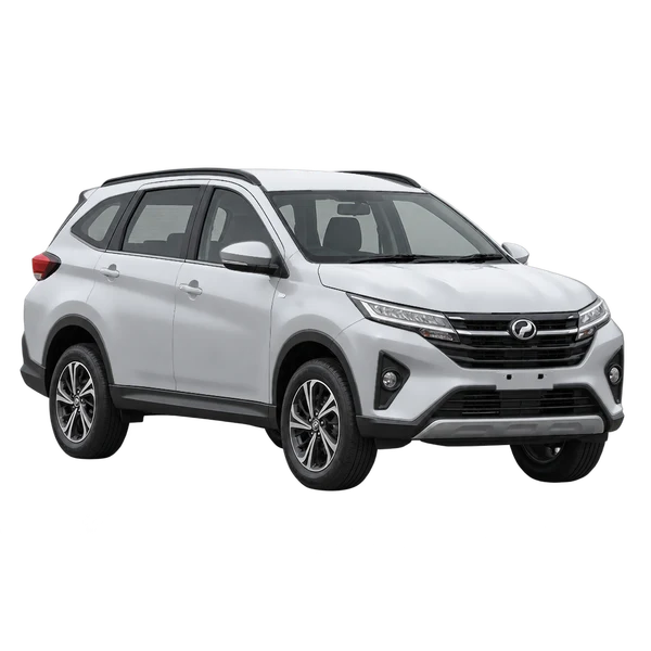 Perodua Aruz 2024 en plateado, vista frontal tres cuartos (hacia la izquierda)