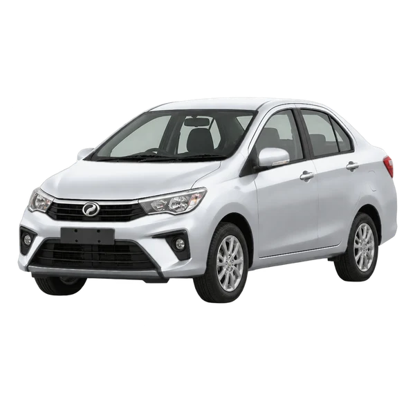 Perodua Bezza 2020 باللون فضي، منظر منظر أمامي بزاوية ثلاثة أرباع (متجه لليسار)