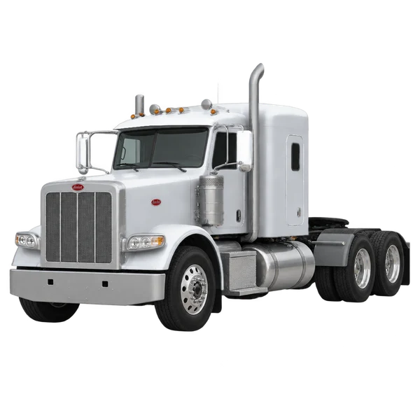 Peterbilt 388 2014 باللون فضي، منظر منظر أمامي بزاوية ثلاثة أرباع (متجه لليسار)