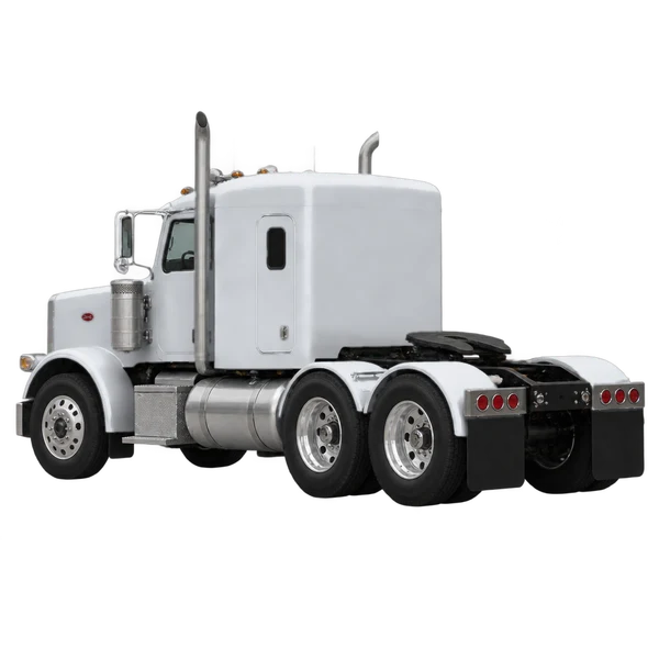 Peterbilt 388 2014 باللون فضي، منظر ثلاثة أرباع خلفي (باتجاه اليسار)