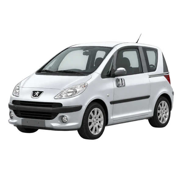 2009 Peugeot 1007 in Silber, Ansicht: Dreiviertelansicht vorne (nach links gerichtet)