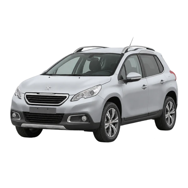 Peugeot 2008 2014 باللون فضي، منظر منظر أمامي بزاوية ثلاثة أرباع (متجه لليسار)