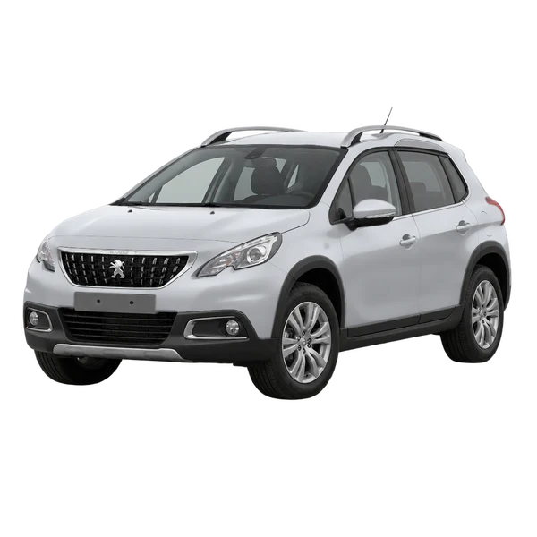 Peugeot 2008 2018 باللون فضي، منظر منظر أمامي بزاوية ثلاثة أرباع (متجه لليسار)