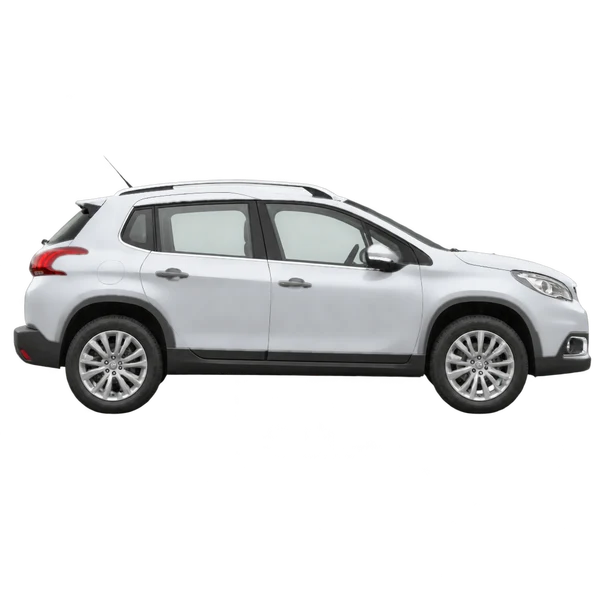 Peugeot 2008 2018 باللون فضي، منظر منظر جانبي (باتجاه اليمين)