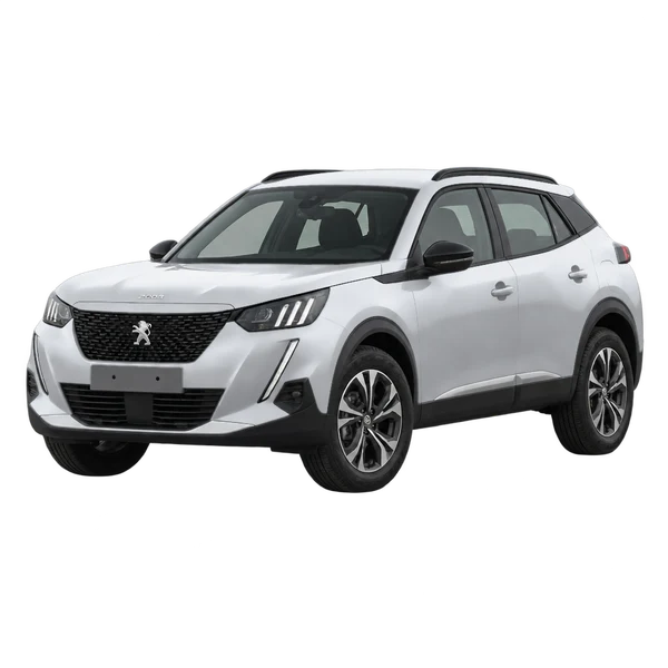 Peugeot 2008 2020 باللون فضي، منظر منظر أمامي بزاوية ثلاثة أرباع (متجه لليسار)