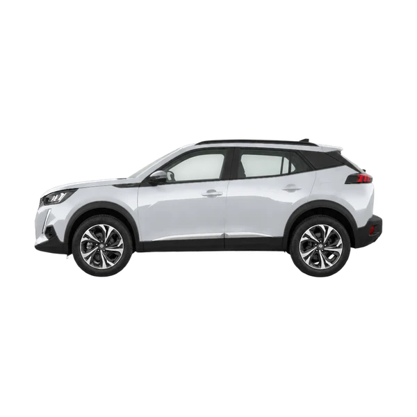 Peugeot 2008 2020 باللون فضي، منظر جانبي (متجه إلى اليسار)