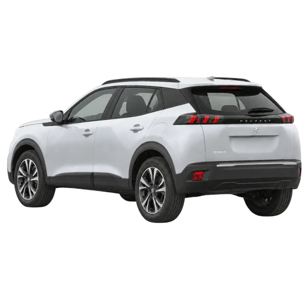 Peugeot 2008 2021 باللون فضي، منظر ثلاثة أرباع خلفي (باتجاه اليسار)