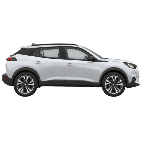 Peugeot 2008 2021 باللون فضي، منظر منظر جانبي (باتجاه اليمين)