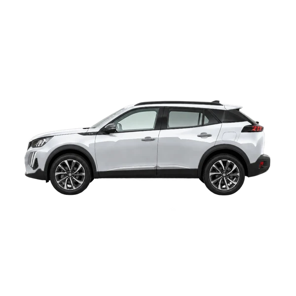 Peugeot 2008 2022 باللون فضي، منظر جانبي (متجه إلى اليسار)