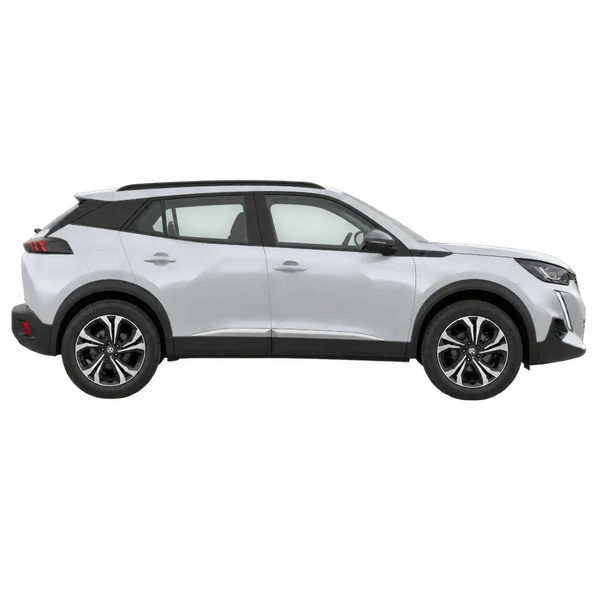 Peugeot 2008 2022 باللون فضي، منظر منظر جانبي (باتجاه اليمين)