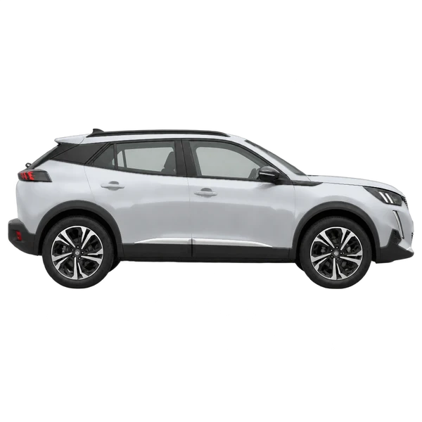 Peugeot 2008 2023 باللون فضي، منظر منظر جانبي (باتجاه اليمين)