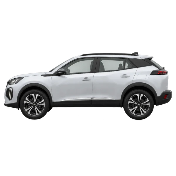 Peugeot 2008 2025 باللون فضي، منظر جانبي (متجه إلى اليسار)
