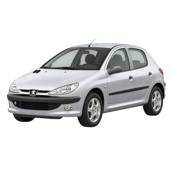 Peugeot 206 2000 prata, vista dianteira em três quartos (voltada para a esquerda)