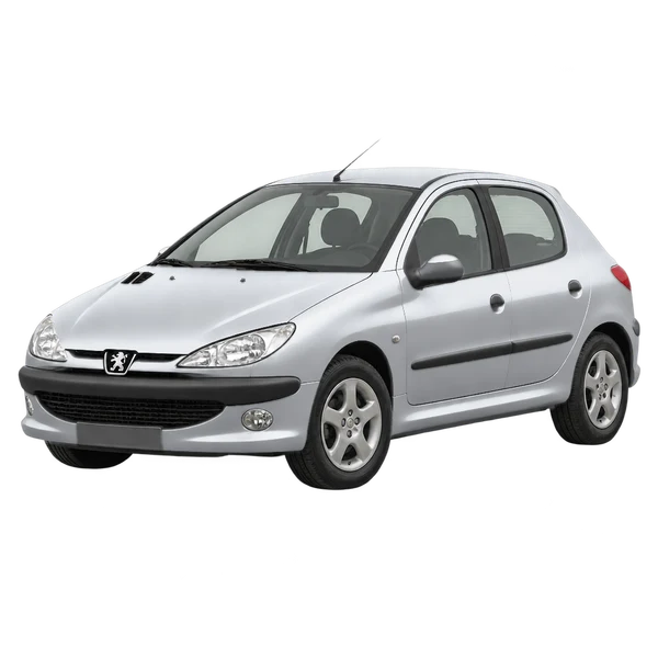 Peugeot 206 2002 prata, vista dianteira em três quartos (voltada para a esquerda)