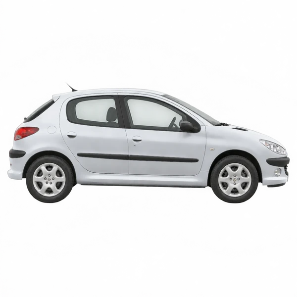 Peugeot 206 2010 باللون فضي، منظر منظر جانبي (باتجاه اليمين)