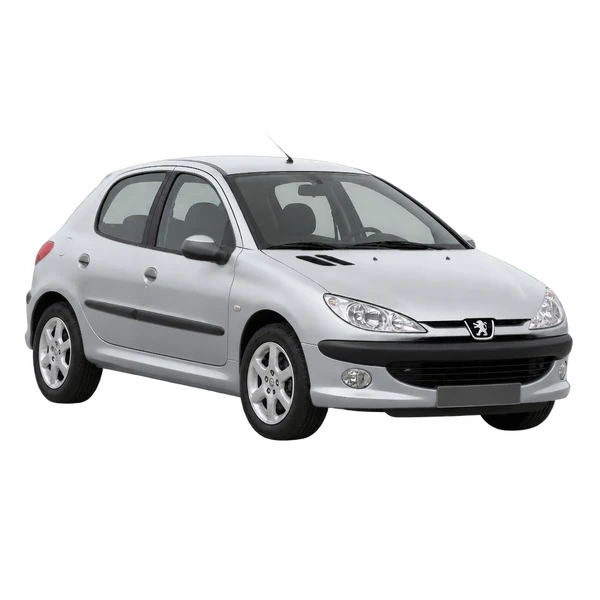 Peugeot 206 2012 argent, vue trois-quarts avant (orienté vers la gauche)