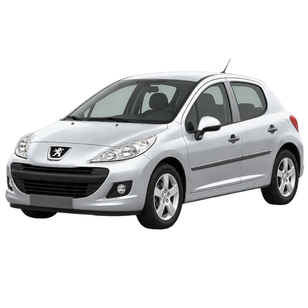 Peugeot 207 2007 prata, vista dianteira em três quartos (voltada para a esquerda)