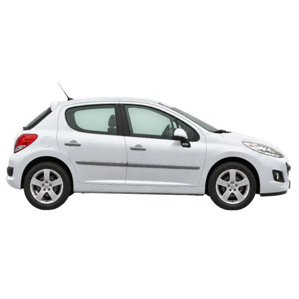 Peugeot 207 2011 باللون فضي، منظر منظر جانبي (باتجاه اليمين)